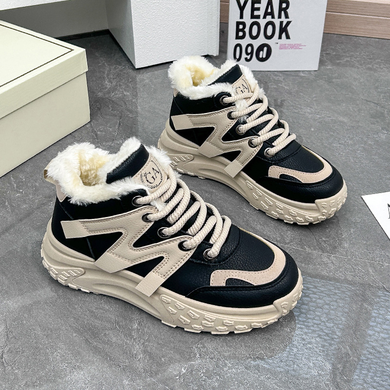 2023 Winter New Plush Insulation Versatile Student Cotton Shoes Thick Soled Casual Dad Shoes_voghion.com