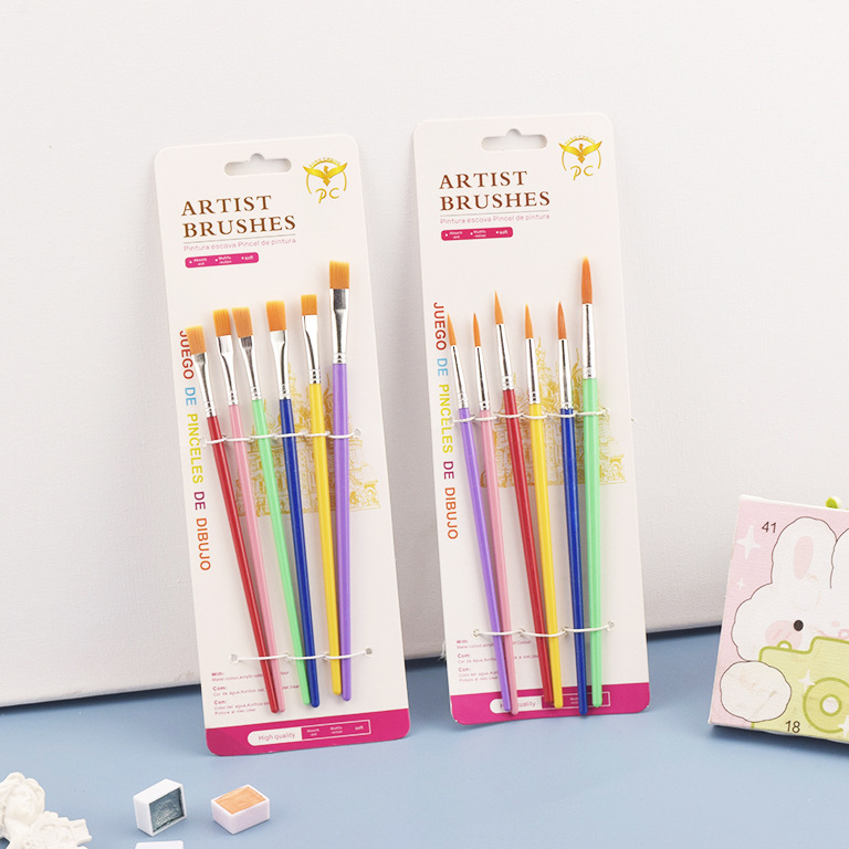 Conjunto de pincel de aceite transfronterizo de cabeza plana 6 pincel conjunto de pincel de palo azul de nylon pincel de pintura de arte para niños 577 - 6