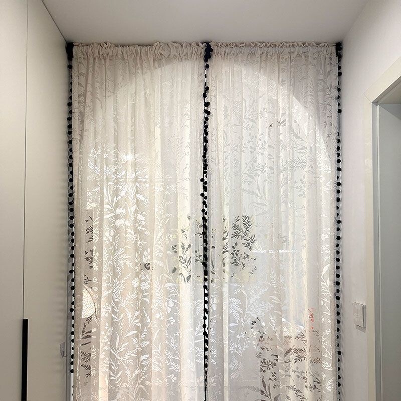 High-End Aesthetic Door Curtain with Hollow-Out Floral Design, Cream-Colored Vintage-Style Sheer Curtain, Warm-Colored Atmosphere Curtain, Feng Shui Curtain, Partition Curtain