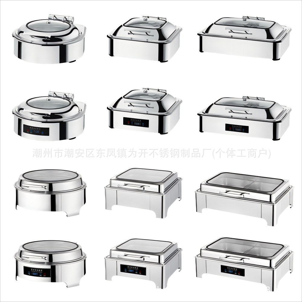 Estufa eléctrica de acero inoxidable para buffet, estufa visual para buffet, olla para calentar desayunos de hotel, vajilla, temperatura constante, control inteligente de temperatura.