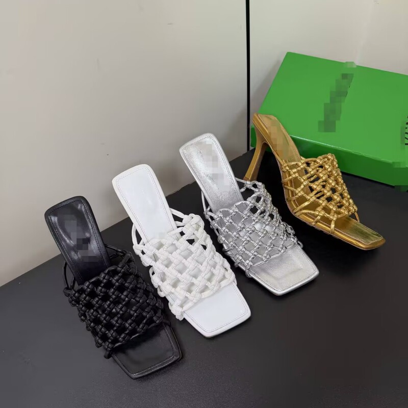 2026 Early Spring Classic New Style Grass Woven Bv Hollow Breathable Fashionable Women's High-Heeled Slippers
