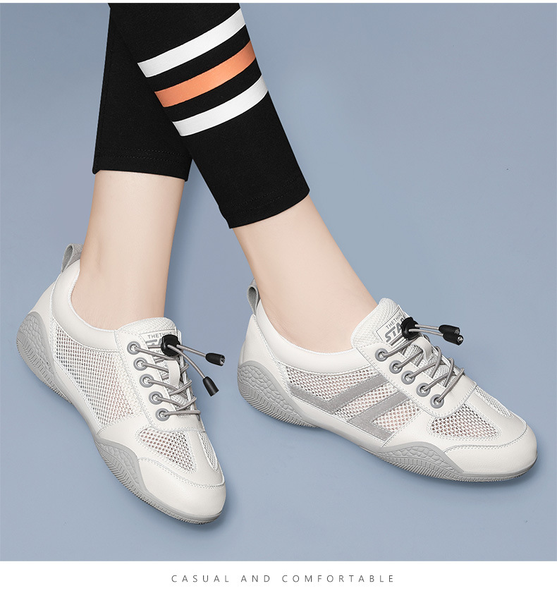 Giày lưới nữ đế bệt thoáng khí mới 2024 – giày sneaker mesh mềm mại — Xám 11055 mét, 11055 trắng xanh lá chi tiết 14