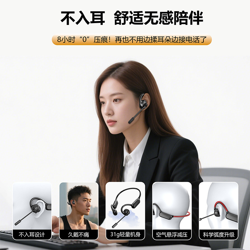 オープン型ヘッドフォン、音漏れなし、ワイヤレスビジネス電話、オフィスカーメイクドライバーマイクポール、インイヤーBluetoothヘッドセット|undefined