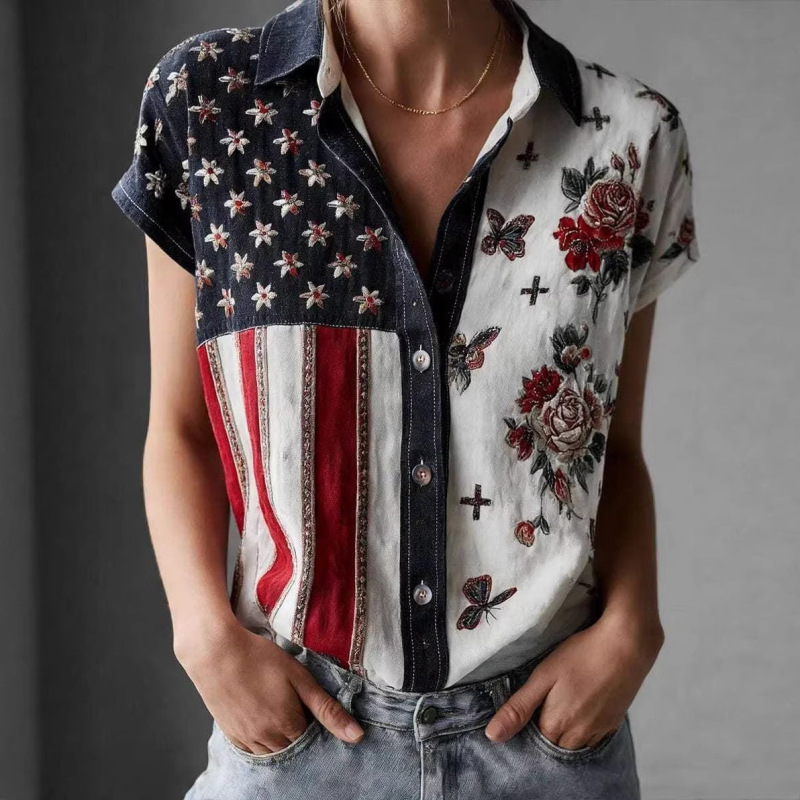 Amazon European and American Cross-Border American 250Th Anniversary Women's Printed Casual Loose Short-Sleeved Shirt