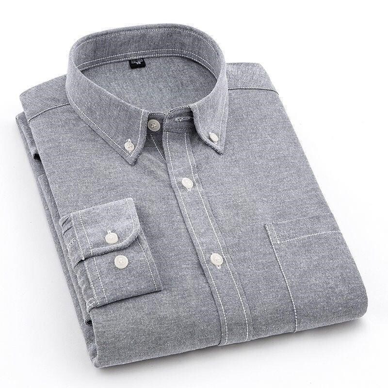 Clearance Solid Color Shirt Men's Long-sleeved Youth Oxford Spinning Shirt Casual All-match Work Clothes Non-ironing Shirt