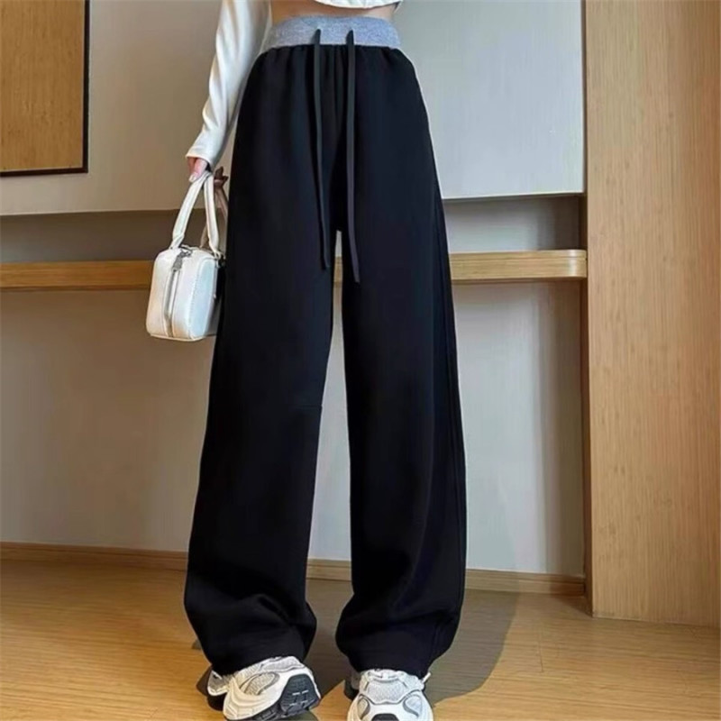 拼色运动裤女2025秋季新款百搭显瘦宽松卫裤撞色腰弯刀休闲阔腿裤|undefined