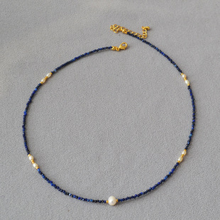 Lapis Lapis Lapis Beads Freshwater Rice Small Pearl Extremely Fine Simple Elegant Women's Short Necklace Exquisite Clavicle Chain