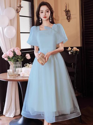 Đầm maxi nữ thắt eo kiểu Pháp, chất vải gạc nhẹ, phù hợp dự tiệc, lễ tốt nghiệp, lễ trưởng thành — Màu sâm panh, Màu trắng be, Màu xanh lam nhạt, Nhấp nháy nhẹ, hãy cẩn thận