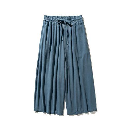 Spring Men's Pants Cotton Linen Casual Loose Large Size Cotton Linen Material Three-quarter Length Pants Chinese Style Retro Wide Leg Pants Skirt Pants