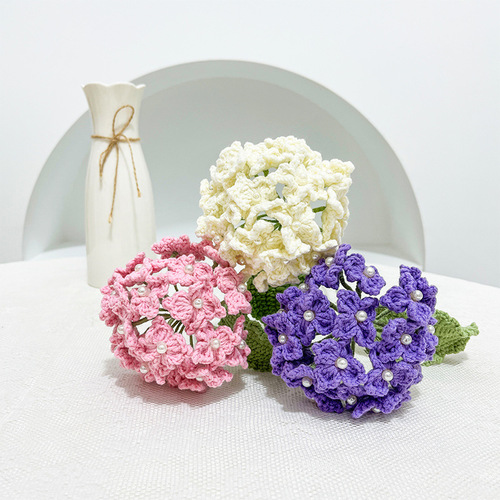Hand knitted wool hydrangea, artificial flowers, home furnishings, bouquets, wedding holiday gifts, woven flower souvenirs