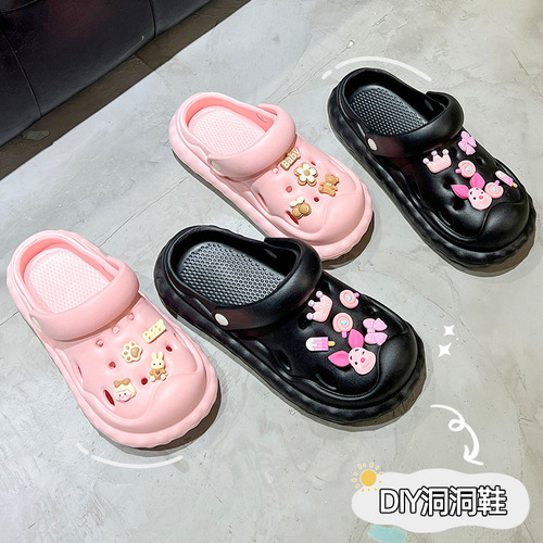 Women's Wholesale Cool Mud Puddle Hole Head Beach Home Use Women's Family Feeling Summer Cartoon Summer Slipper Sole Wear Thick Outer Home Shoes