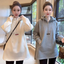 连帽加绒加厚中长款卫衣女2025春装今年流行超好看上衣打底衫