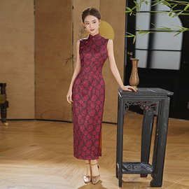新中式无袖旗袍女2026新款复古小众港风立领显瘦修身文艺碎花旗袍
