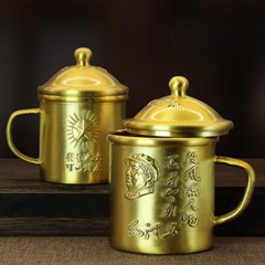 純黃銅偉人杯福壽茶杯酒杯為人民服務紀念偉人銅器茶缸工藝品擺件