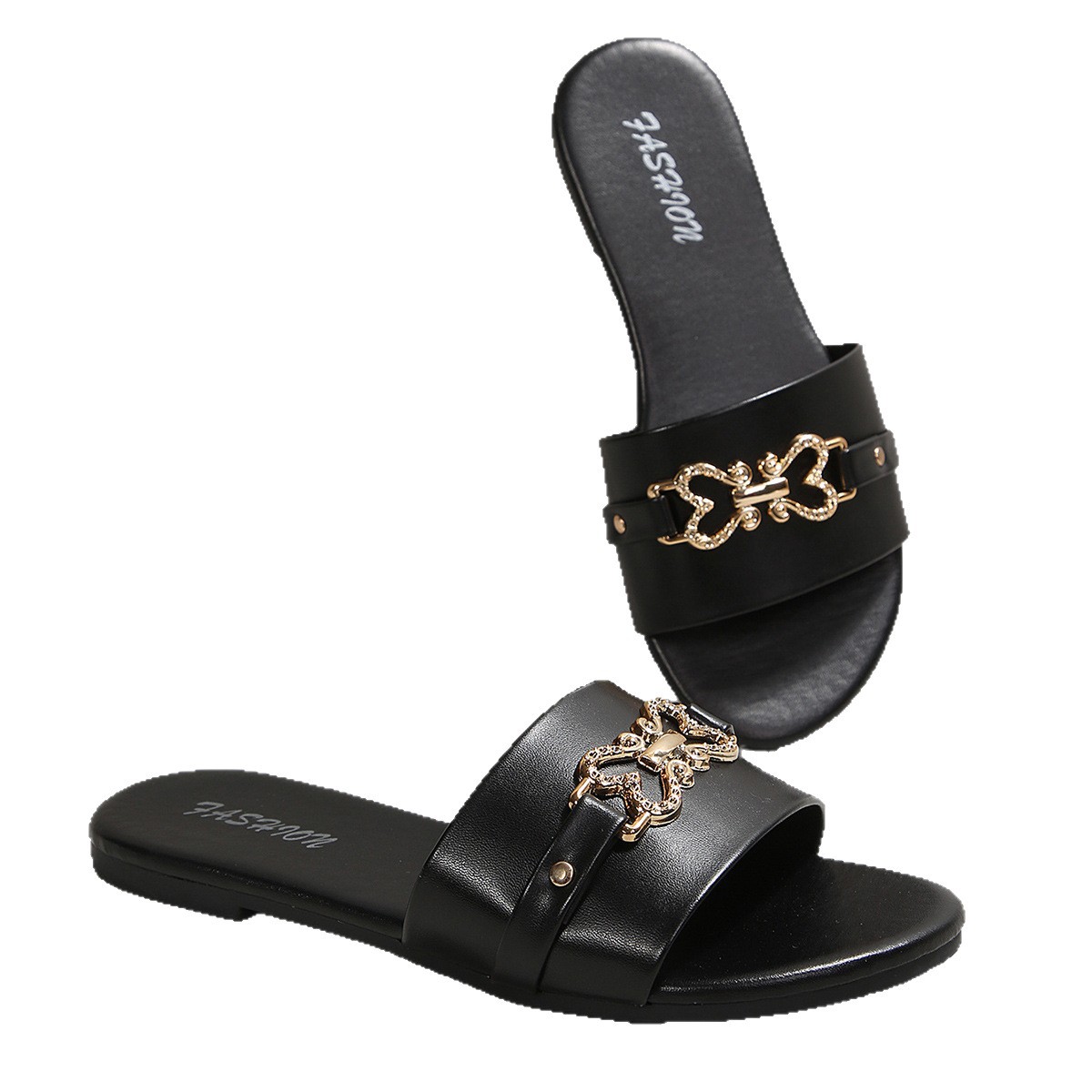 Sandalias Planas para Mujer de Cuero Sintético con Hebilla Decorativa, Cómodas para Uso Casual y Oficina image 5