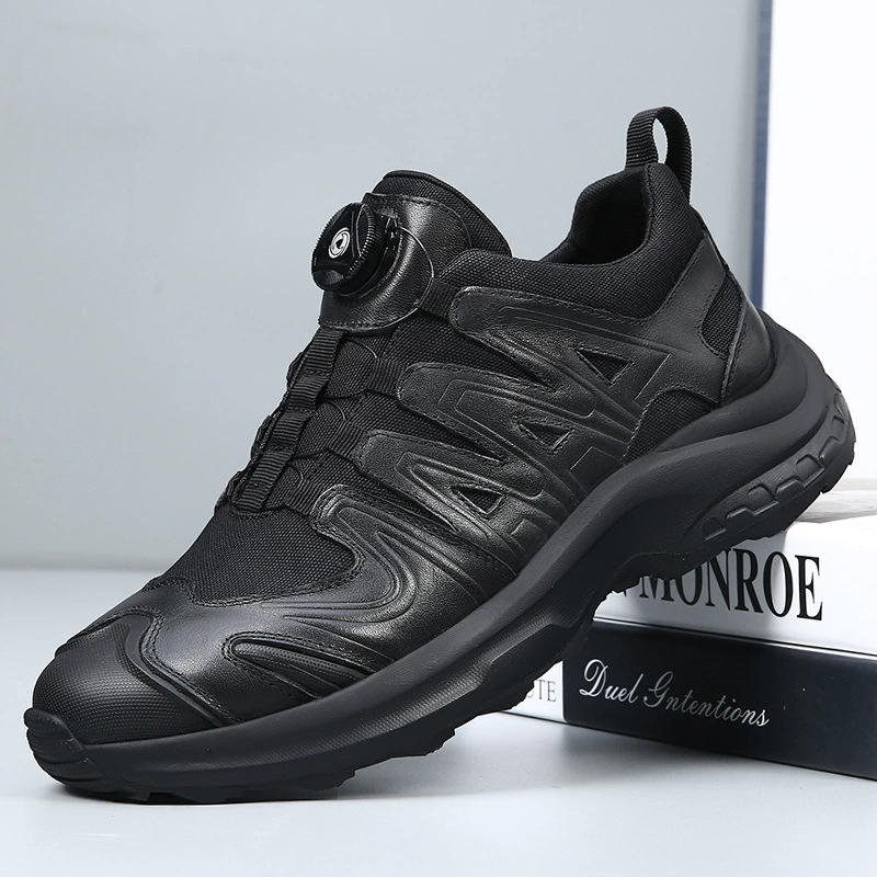 Черная нескользящая износостойкая рабочая дорожная обувь для поездок на работу на открытом воздухе для мужчин, легкая дышащая первая кожаная обувь из воловьей кожи, которую легко надевать и снимать.