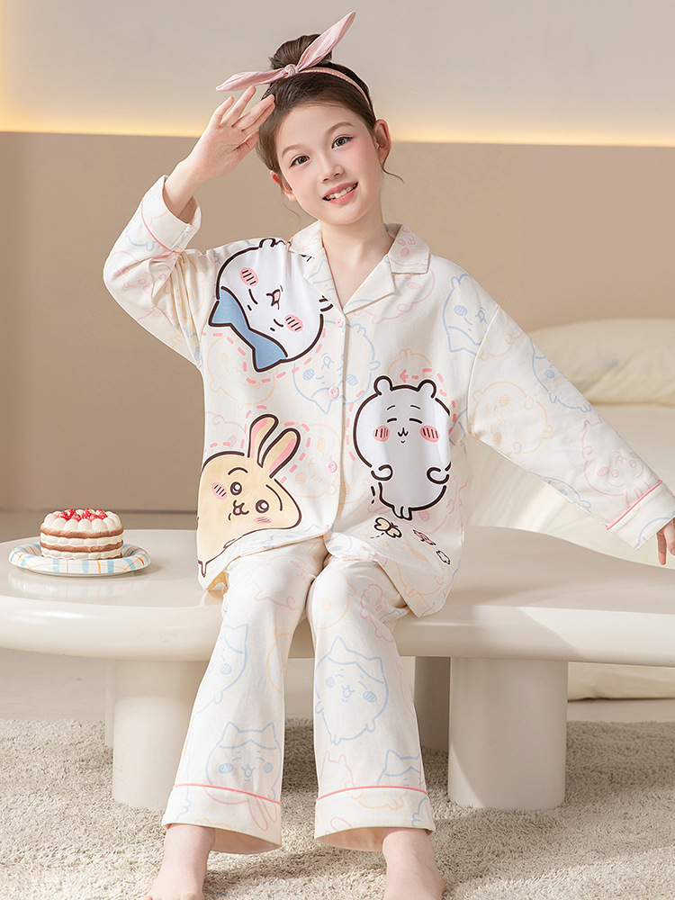 Pijamas de niñas 2025 nueva primavera y otoño algodón de manga larga delgada para niños ropa de casa para niños pequeños set