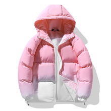 新款渐变棉衣外套冬季潮牌宽松加厚男女同款情侣棉服拼接撞色棉衣