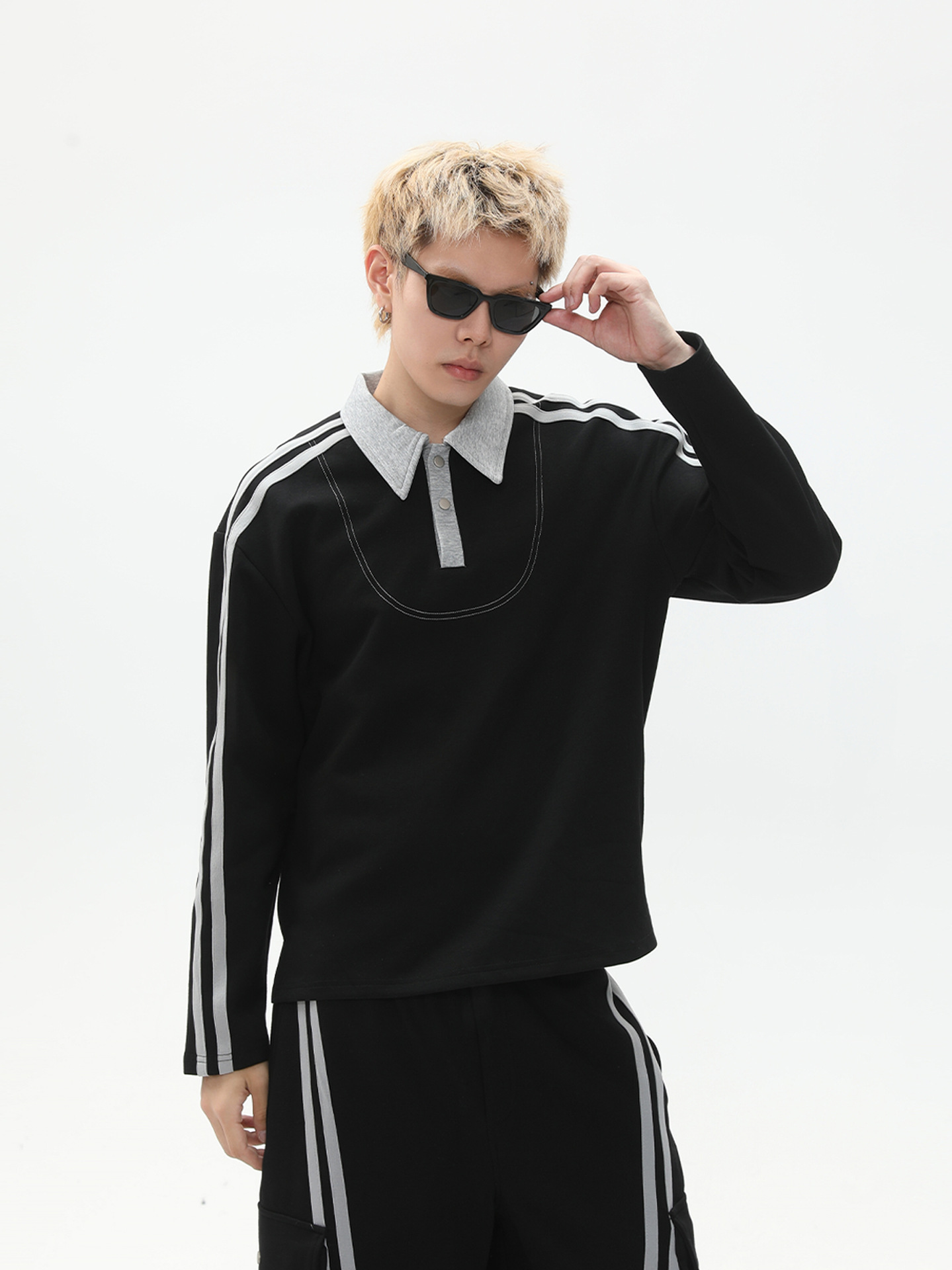 MTLCLOTHES Hombres| American College Retro Stripes Polo Shirt Sleeve Sets