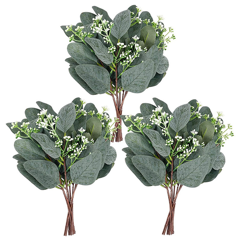 Amazon cross -border artificial flower artificial eucalyptus leaf stem short silver and branches green plant flower beam wedding decoration 5