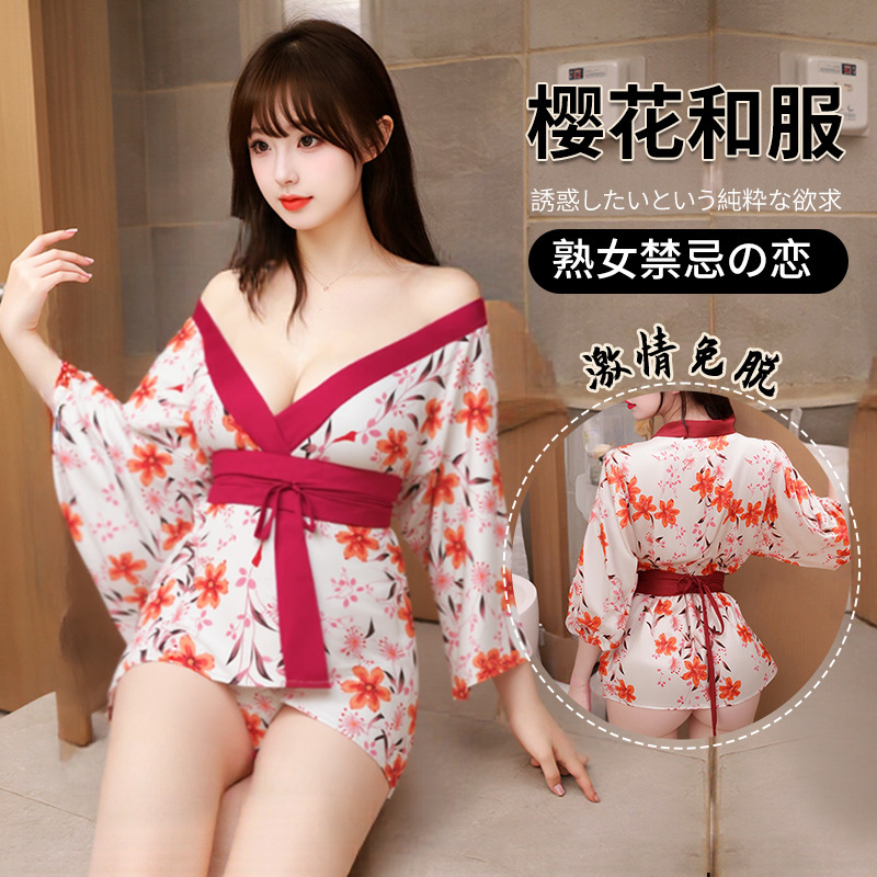 New Plus Size Birthday Gift Sexy Printed Temptation Ultra Short Cardigan Kimono Japanese Style Style Strappy Bed Uniform Suit