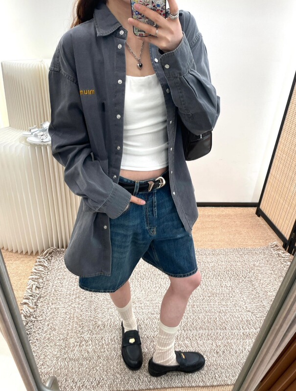 25SS YBオープン/ニッチデザインmiuミウ系クォーターパンツ夏新作ハイウエストパンツデニムワイドレッグ|undefined