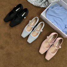 2025春夏新款气质缎面方头玛丽珍鞋女一字带百搭仙女低跟单鞋