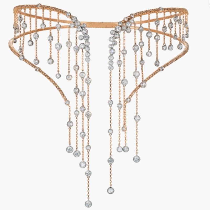 跨境新品满钻流苏项圈欧美时尚高级感派对双层水钻锁骨链necklace|undefined