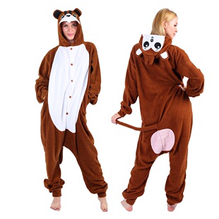 Cross-Border Polar Fleece Cartoon Animal Brown Bear One-Piece Cartoon Pajamas Silly Bear Adult Couple Home Clothes