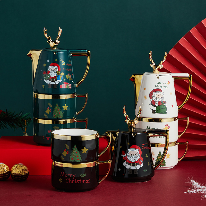 Taza de cerámica nórdica tetera diosa Festival regalo Navidad alces taza de té traje hogar regalo soporte logo