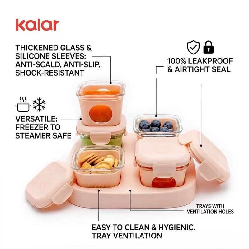 kalar food supplement box glass baby portable preservation tool leak-proof steaming frozen sealed storage baby Bowl
