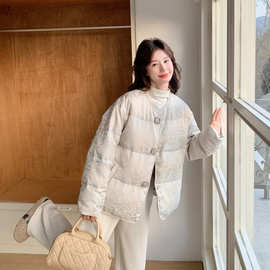 绝美新中式国风印花羽绒服2025新款女冬巨好看高级感小香风厚外套