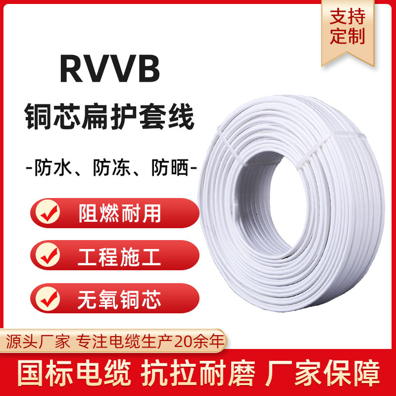 国标RVVB电线家用软铜芯线2*1 2*2.5 2*4阻燃家装明线 两芯扁电线