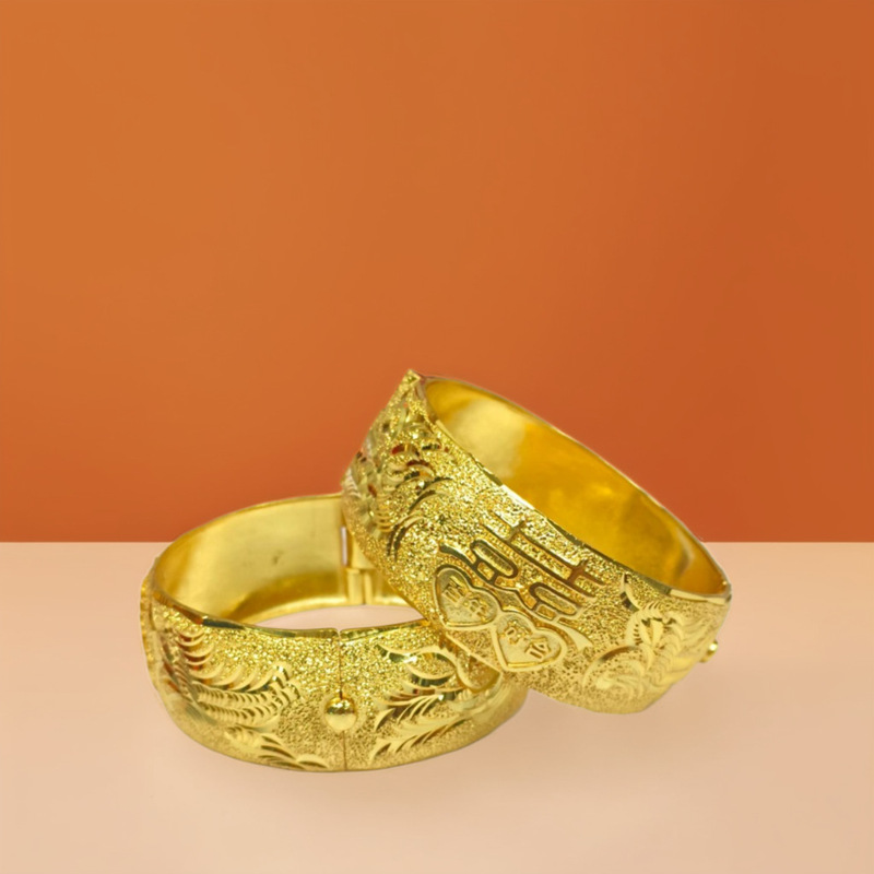 Bridal Wedding Jewelry Three-Gold Imitation Gold Dragon and Phoenix Thick Bracelet High-Quality Light Luxury Versatile Bracelet Double Happiness Jewelry