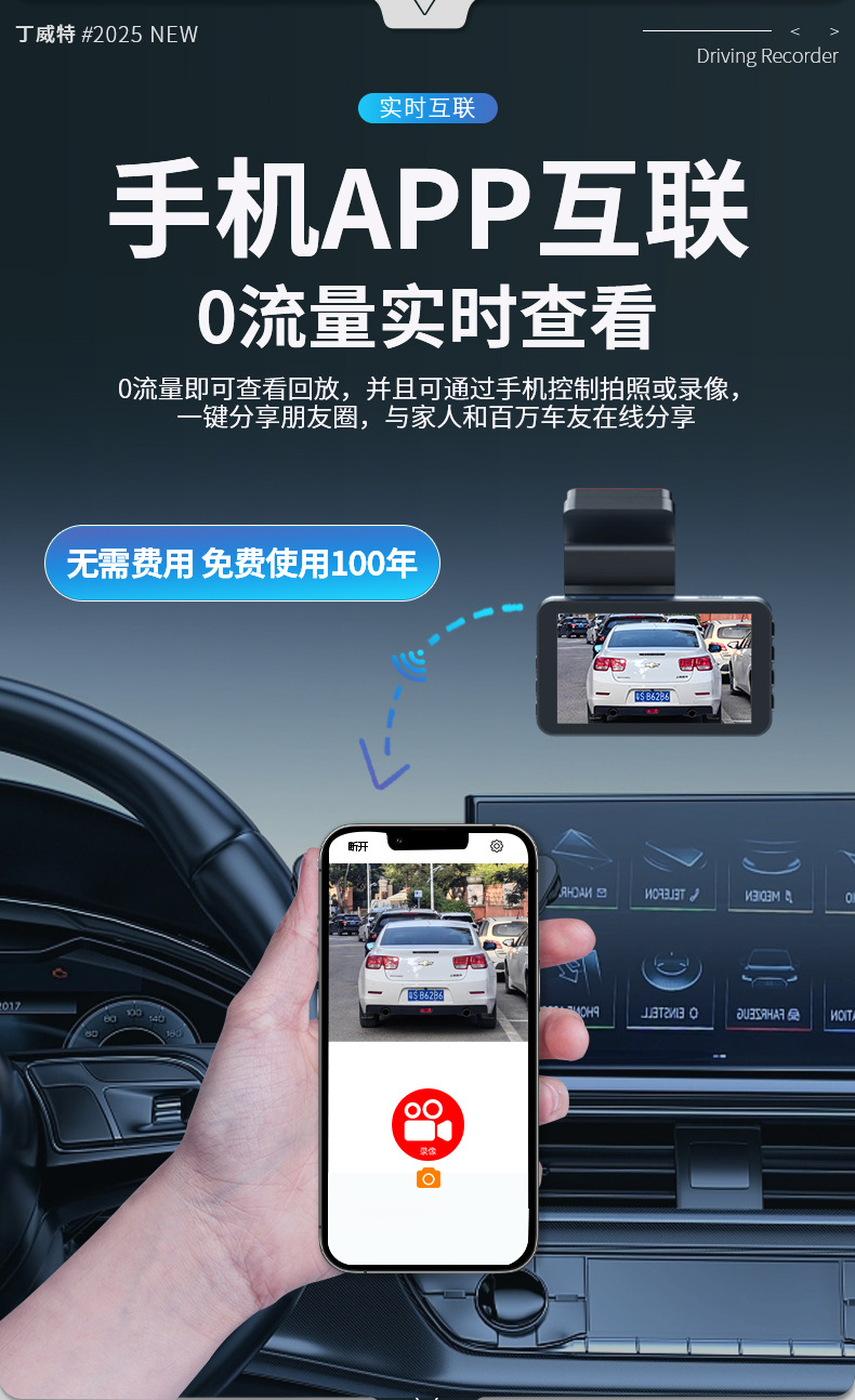 Dingweite Dash Cam 4K Ultra Hd 2026 New Model Front and Rear Dual Camera No-Wiring Installation 360-Degree Panorama