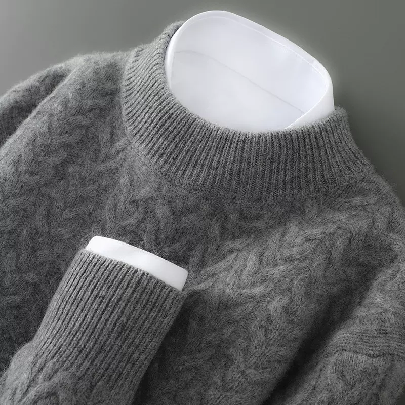 重磅加厚100%纯羊毛衫男士半高领毛衣冬季休闲宽松针织打底羊绒衫