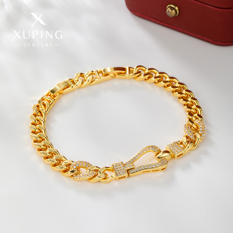 Xuping - Nueva Pulsera de Aleación con Baño de Oro de 24k, Estilo Europeo y Americano, Simple, Moderna, Elegante y de Lujo Ligero para Mujer