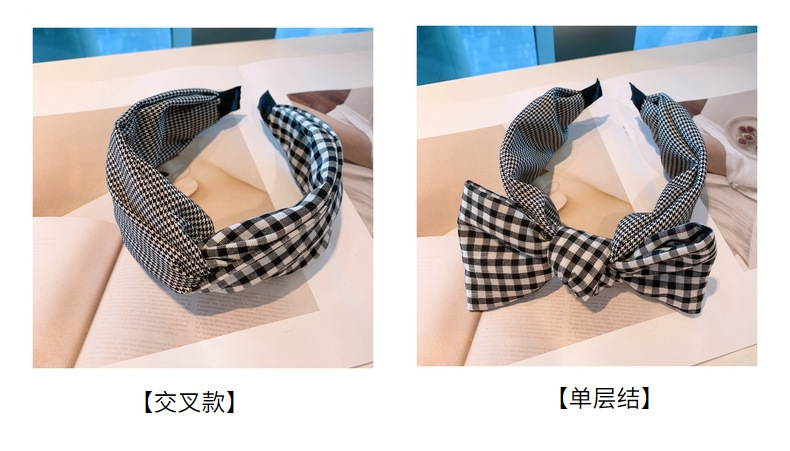 Korea Retro Cotton Plaid Stitching Double-layer Big Bow Headband display picture 27