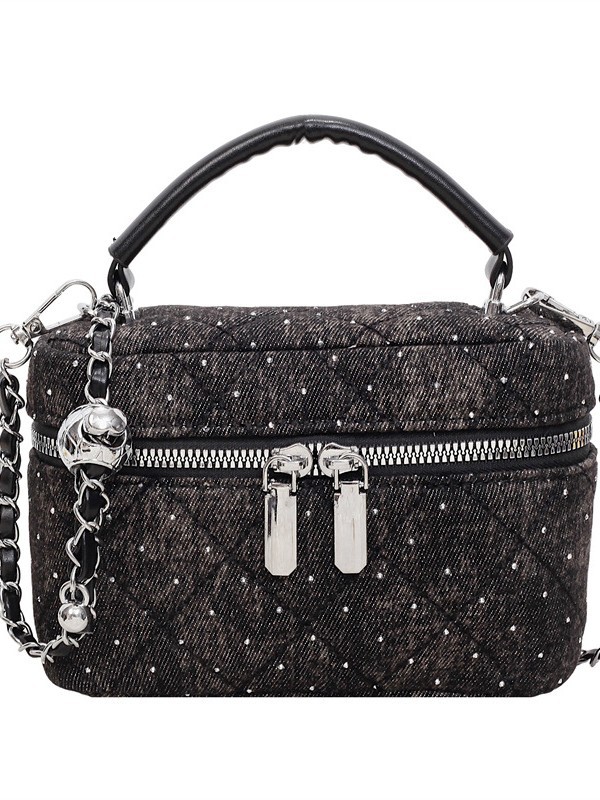 Pequeño viento de moda bordado a cuadros de diamante bolso de mano para mujeres 2026 nuevo denim ligero de lujo cadena mochila