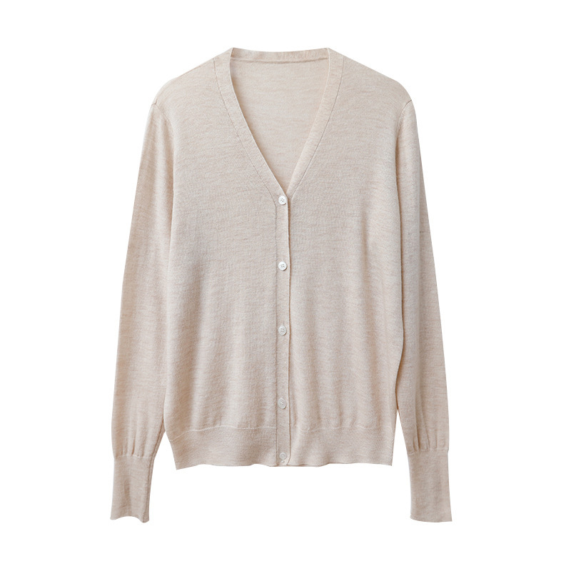 울 니트 가디건 여성용 얇은 가을, 겨울 짧은 스타일 루즈한 솔리드 컬러 여성용 다용도 V 넥 스웨터 재킷