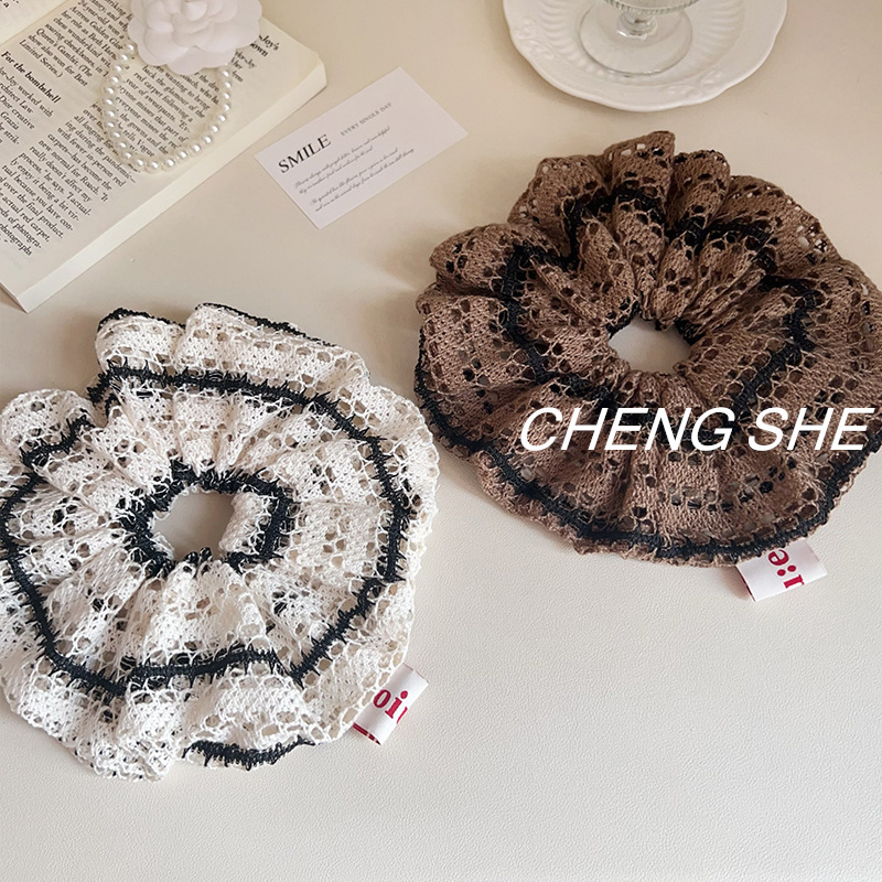 法式慵懒风复古条纹针织大肠发圈女高级感百搭头绳超大扎头发发饰|undefined