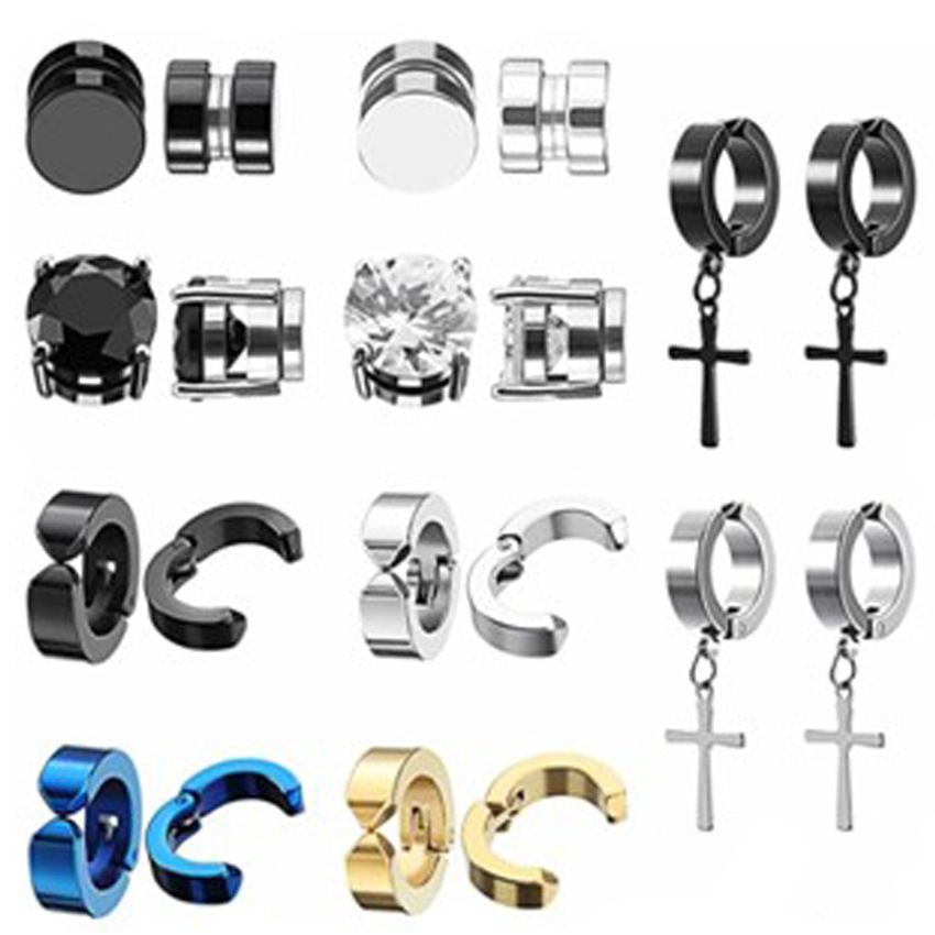 Orecchini uomo magnetici croce con zircone senza buco alla moda_voghion.com