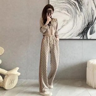 Cross-border high-end elegant sports casual suit women's spring 2023 new cardigan fashionable western style wide-leg pants two-piece set