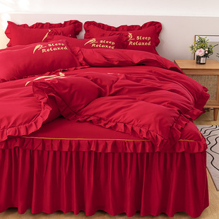 Korean-style Korean-style Princess Four-piece Bed Skirt Quilt Cover Lace Bedspread Lace Festive Wedding Free Shipping Cross-border Direct Selling