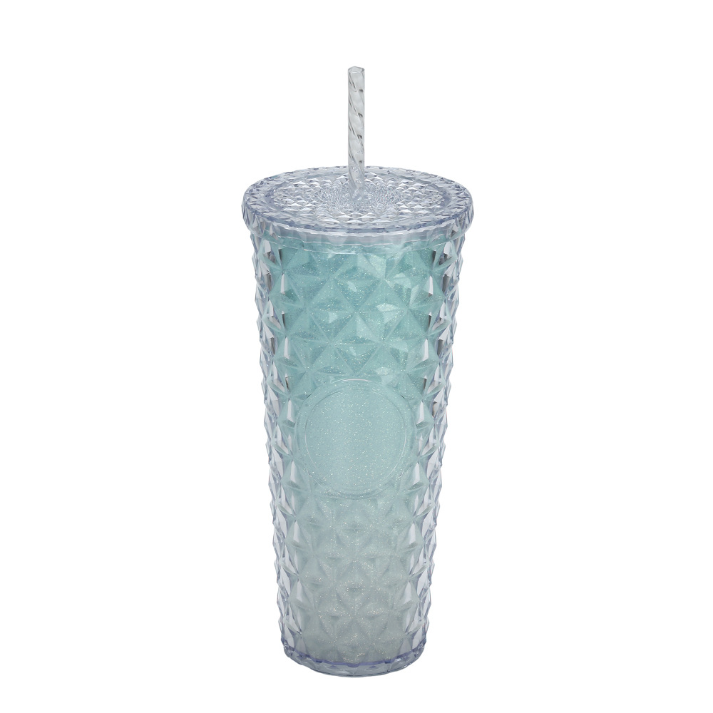 Vaso de Plástico con Pajita de Plástico PS Doble Capa y Ecológico para Oficina y Hogar