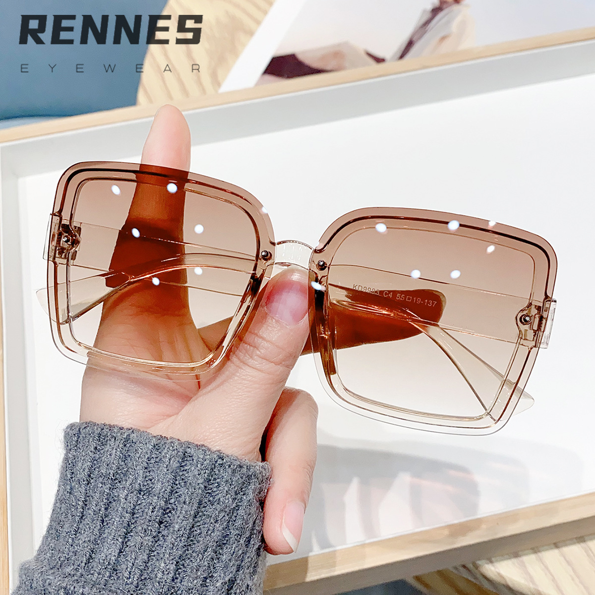 Venta al por mayor transfronteriza versión coreana de la caja para PC gafas de sol anti-ultravioleta para mujer Gafas de sol de forma cóncava de alta calidad Sunglasses