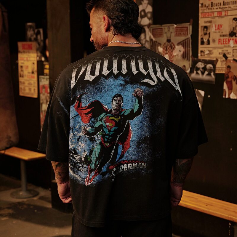 Youngla's New Superman Collaboration American-Style Trendy Printed Oversized Loose-Fit Men's Fitness Training Short-Sleeve T-Shirt Youngla's New Superman Collaboration American-Style Trendy Printed Oversized Loose-Fit Men's Fitness Training Short-Sleeve T-Shirt