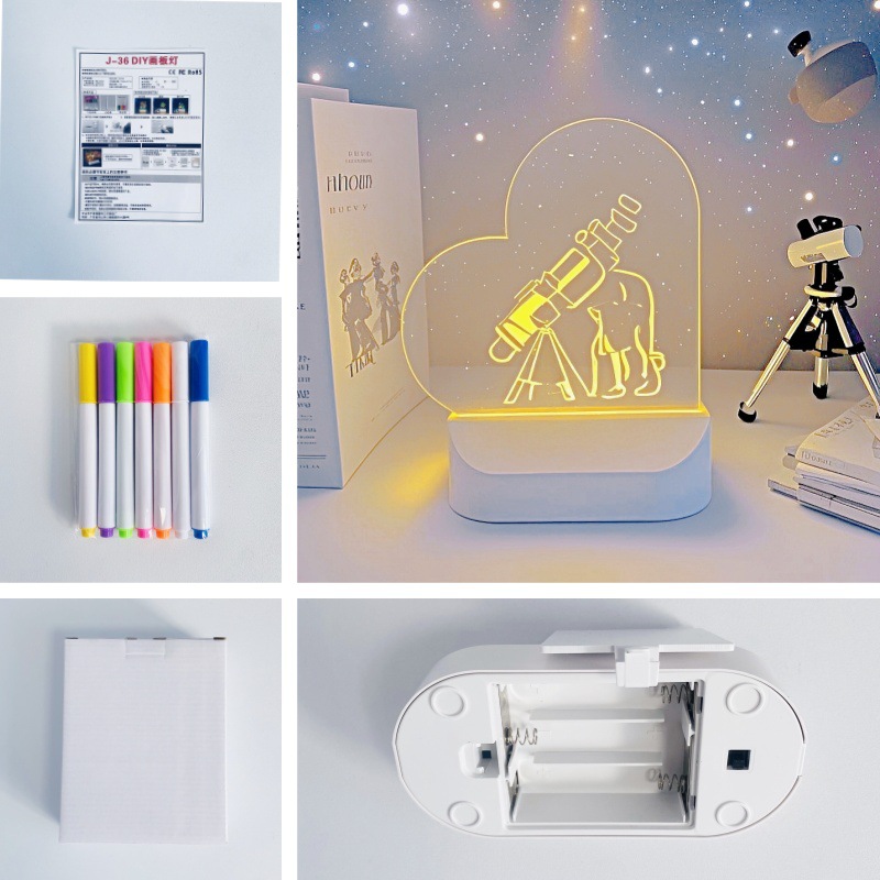 Tablero de dibujo para niños transfronterizo Diy Lámpara de tablero de dibujo pintada a mano borrable Tablero de graffiti led Tablero de mensajes Regalo para niños