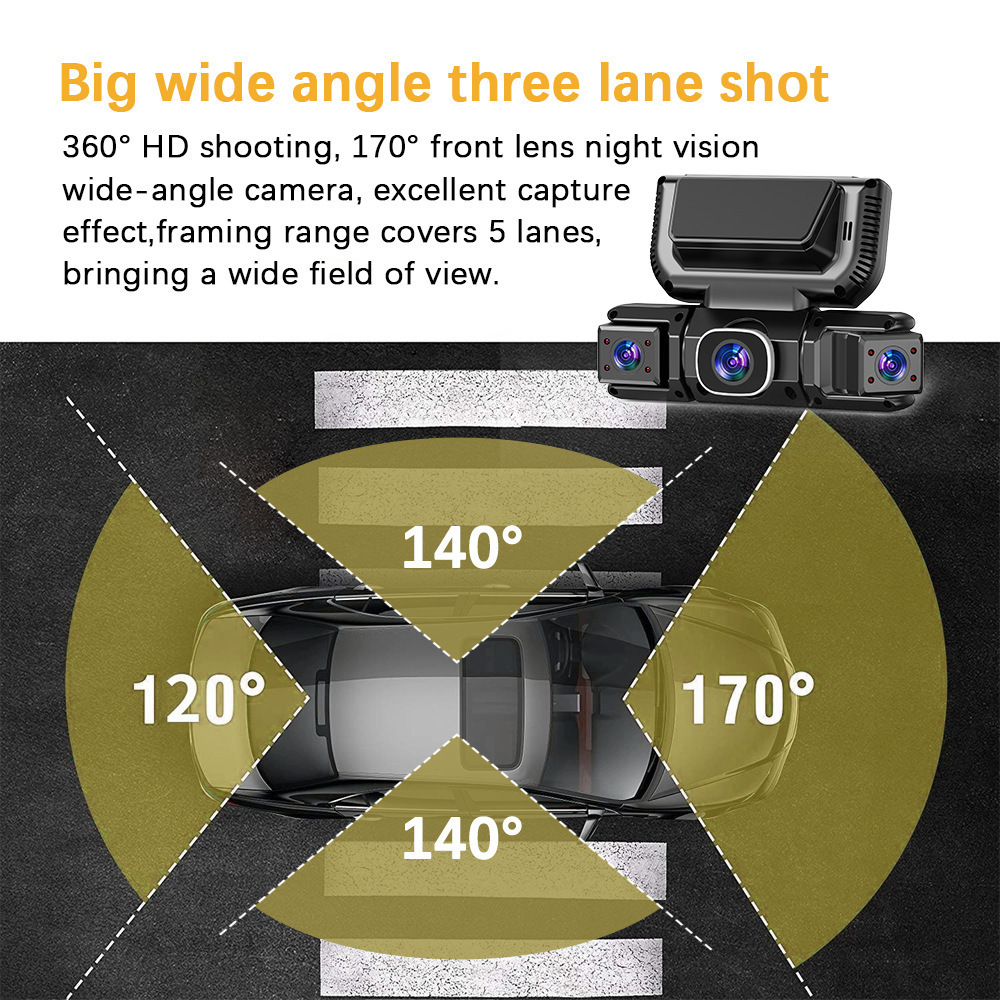 New 3inch Quad-Camera HD Dash Cam with Infrared Night Vision, IPS HD Screen, and WiFi Mobile Connectivity