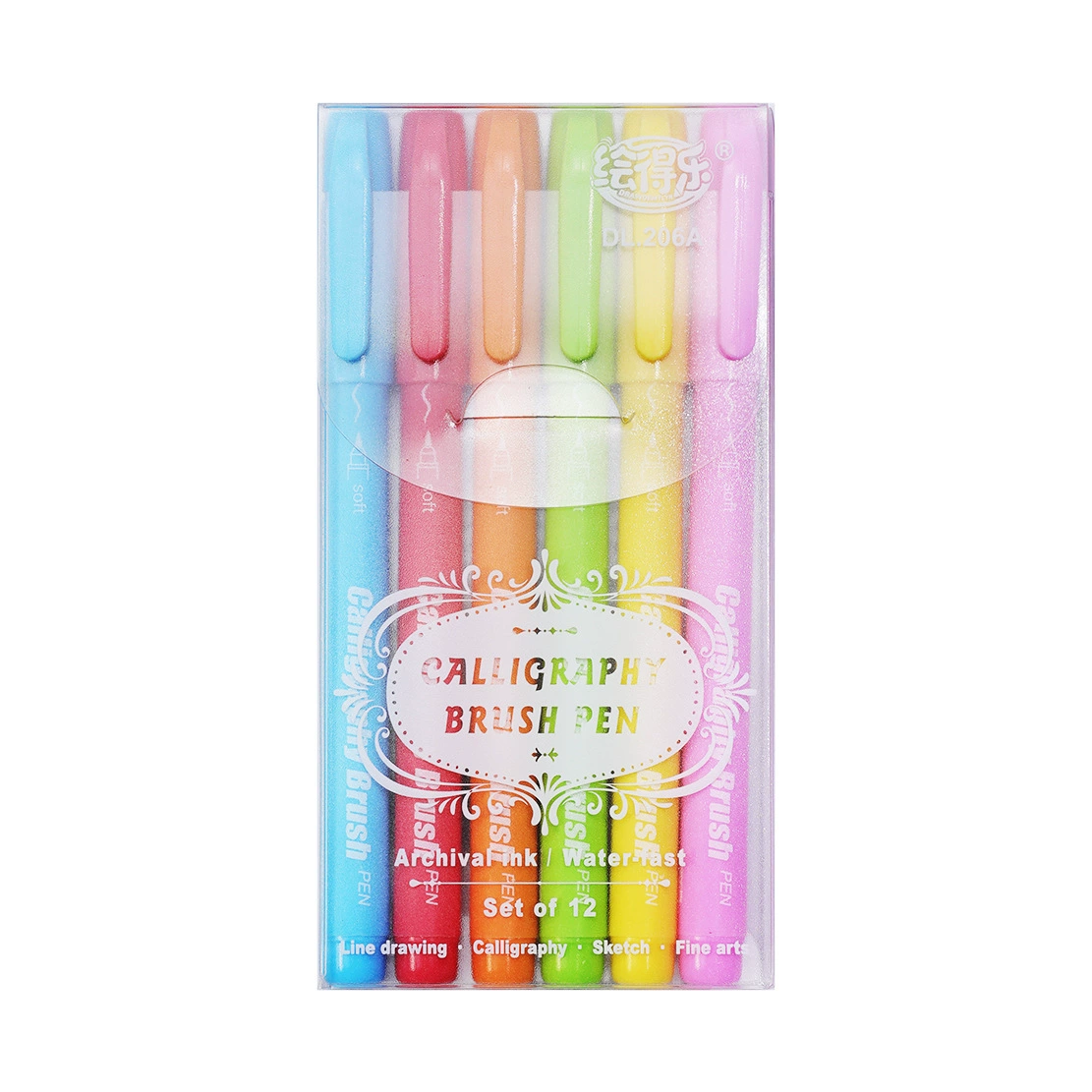 绘得乐 206 color soft painting pen, medium regular script, soft head calligraphy art line pen, pastel hook line pen, draw joy